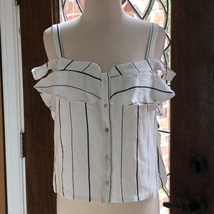 White/navy stripe cold shoulder top